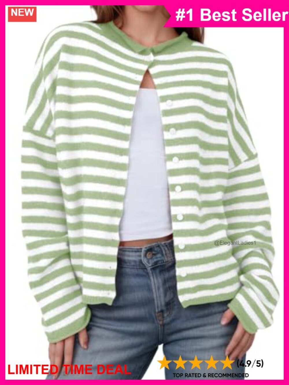 Striped Button Down Cardigan Long Sleeve Knit Top